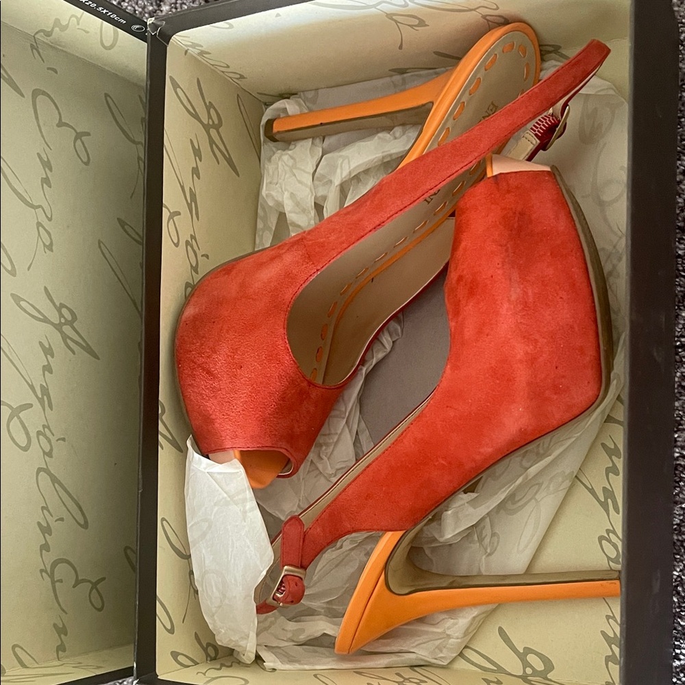 Enzo Angiolini Red and Orange Peep Toe Heels